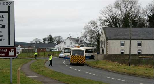 The bus and the orange hall