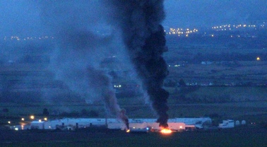 C loseup of the fire at the former Seagate plant.