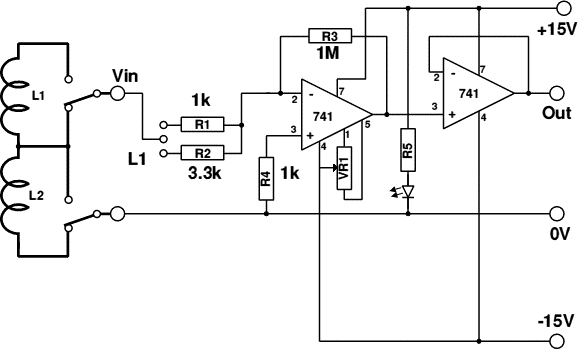 Circuit diagram of earthquake detector amplifier