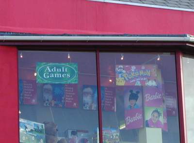 Sign saying: Adult games