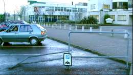 Smashed barrier outside the Council Offices