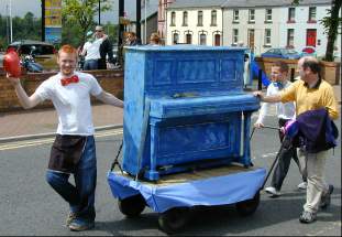 A blue pushed piano