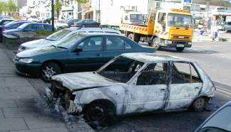 A burned out car