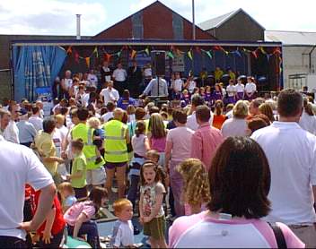 The crowd in the Connel Street car park, Limavady